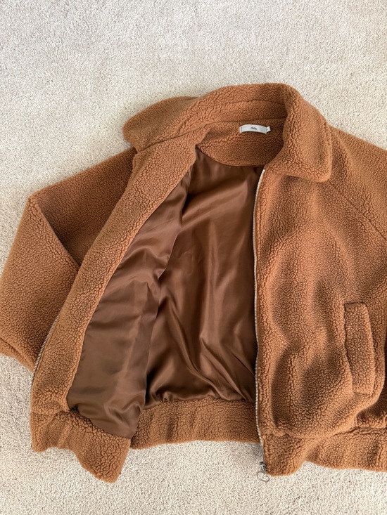 Adika Brown Teddy Zip-Up Oversized Jacket - Picture 3 of 4